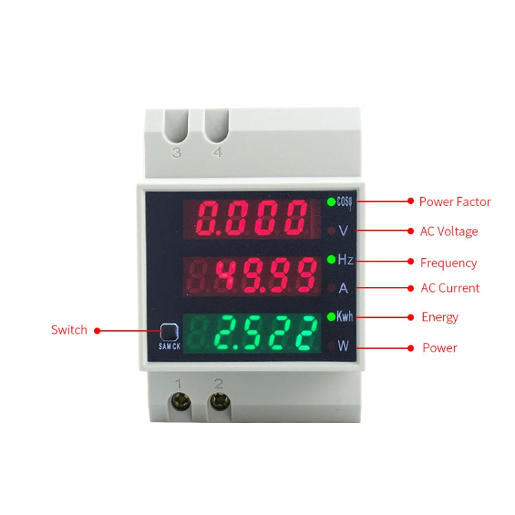 D52-2058 Wattmeter Din rail Volt Current Meter, Specification: AC80-300V Built-in CT - Consumer Electronics by buy2fix | Online Shopping UK | buy2fix