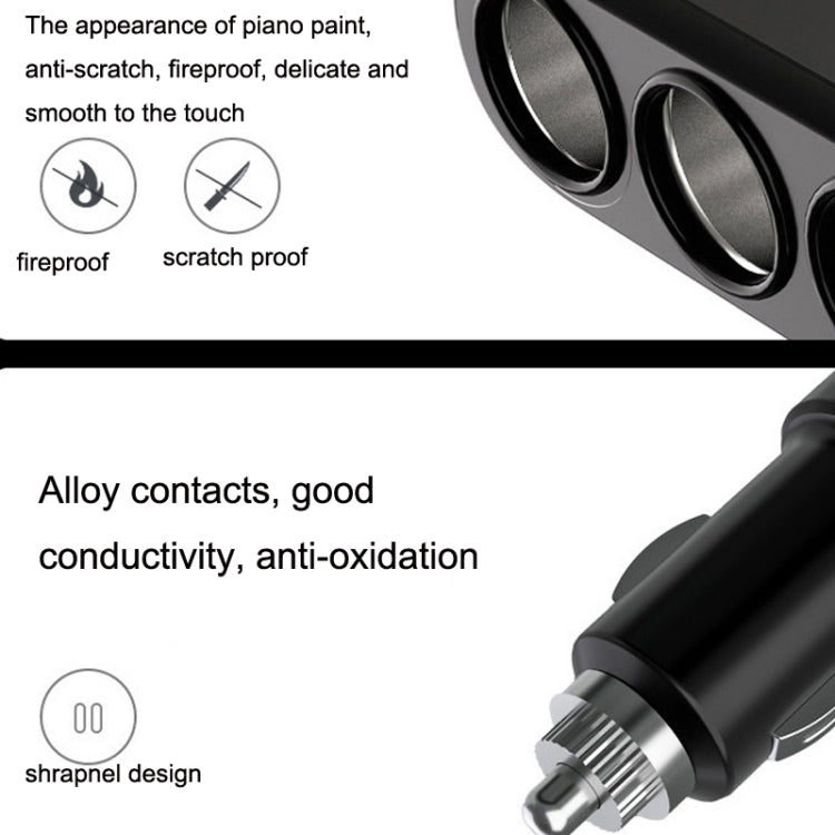 2 PCS Dual USB + Type-C / USB-C 3 Hole Car Charger, Style: Bluetooth+Fast Charge Version(Black) - In Car by buy2fix | Online Shopping UK | buy2fix