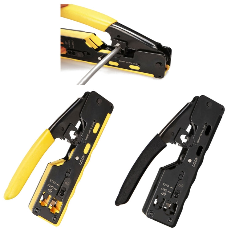 6P8P Seven-type Through-hole Crystal Head  Wire Stripping Tool Network Cable Pliers(Black) - Lan Cable and Tools by buy2fix | Online Shopping UK | buy2fix