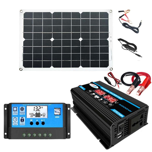 Solar Power System Inverter 30A Controller+18W 12V Solar Panel, Specification: Black 12V To 110V - Charger by buy2fix | Online Shopping UK | buy2fix