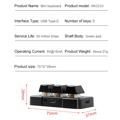 MK321 3 Keys Custom Keys Game Office PS Clip Macro Programming Keypad, Cable Length: 1.5m(White) - Wired Keyboard by buy2fix | Online Shopping UK | buy2fix