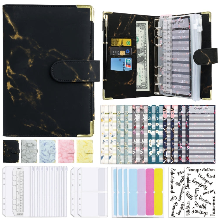 A6 Binder Budget Book Marbled Notebook PU Leather Binder(Black) - Home & Garden by null | Online Shopping UK | buy2fix