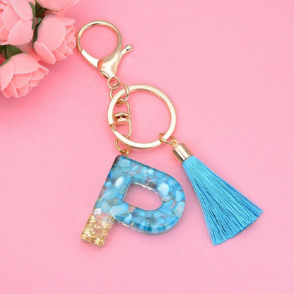 2 PCS English Alphabet Epoxy Tassel Keychain Bag Pendant(P) - In Car by buy2fix | Online Shopping UK | buy2fix