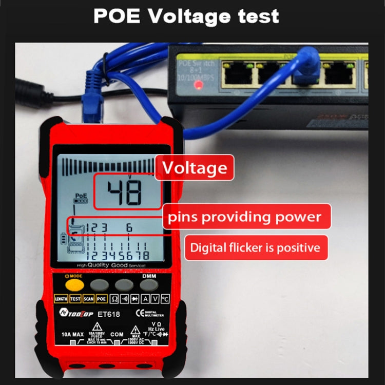 ET618  Rechargeable Adjustable Network Cable Tester Wire Tracker POE Cable Tester (Red) - Current & Voltage Tester by buy2fix | Online Shopping UK | buy2fix