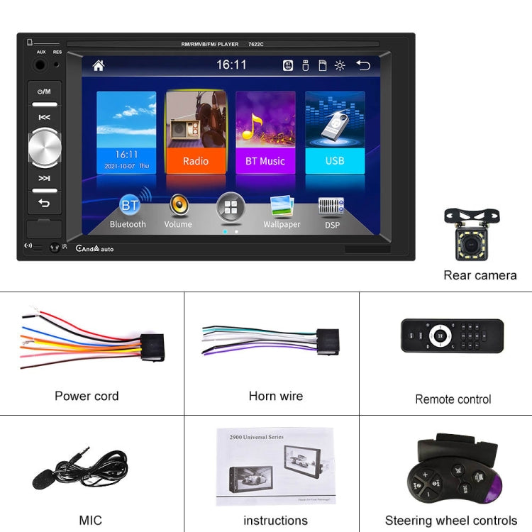 7622C 6.2 inch Dual Spindle HD Car Universal MP5 Carplay Player, Style: Standard+12 Light Camera - In Car by buy2fix | Online Shopping UK | buy2fix