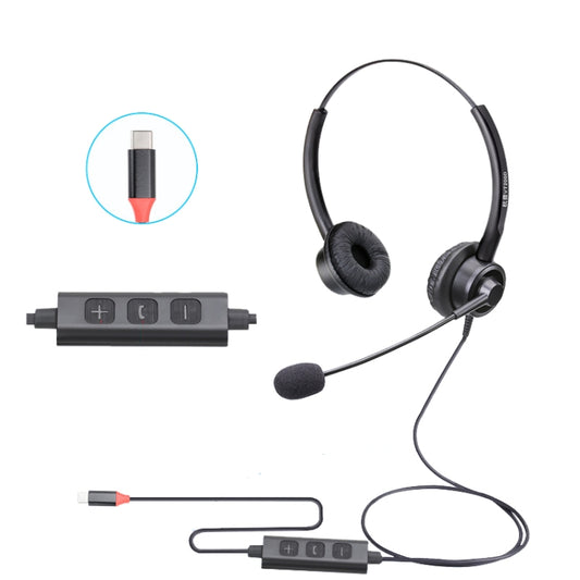 VT200D Double Ears Telephone Headset Operator Headset With Mic,Spec: Type-C With Answer Key - Consumer Electronics by buy2fix | Online Shopping UK | buy2fix