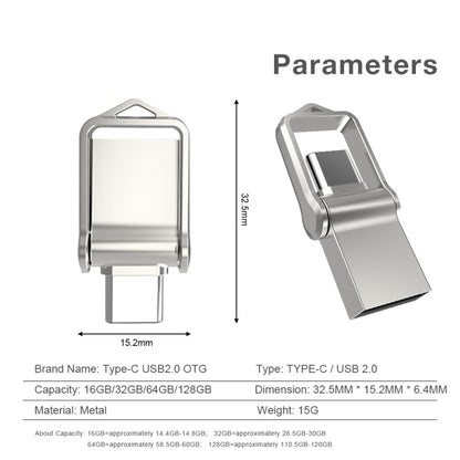 128GB USB 2.0 + Type-C/USB-C High Speed Mini Computer and Phone Dual-purpose Rotary U Disk(Silver) - USB Flash Drives by buy2fix | Online Shopping UK | buy2fix