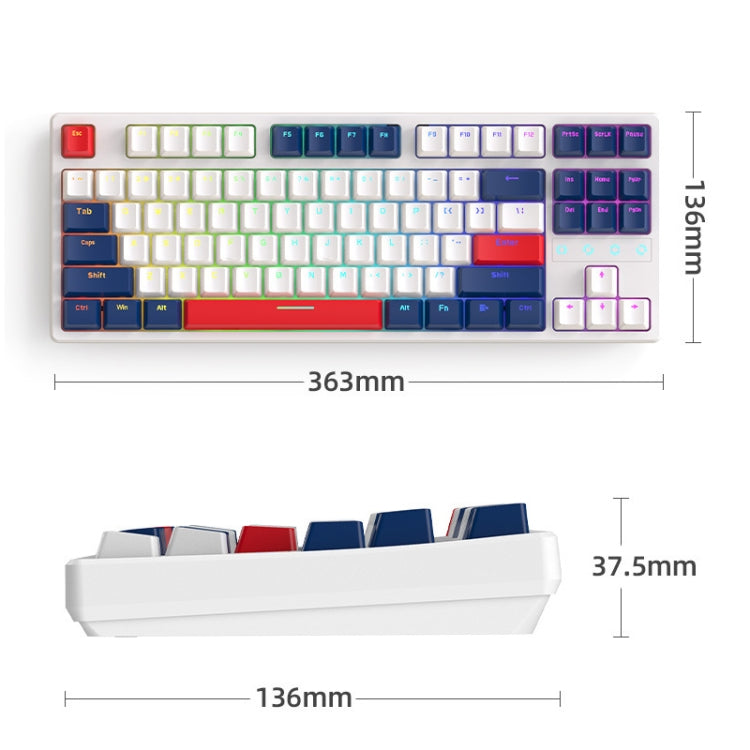 ZIYOU LANG K87 87-key RGB Bluetooth / Wireless / Wired Three Mode Game Keyboard, Cable Length: 1.5m, Style: Banana Shaft (Yacht Blue) - Wireless Keyboard by ZIYOU LANG | Online Shopping UK | buy2fix