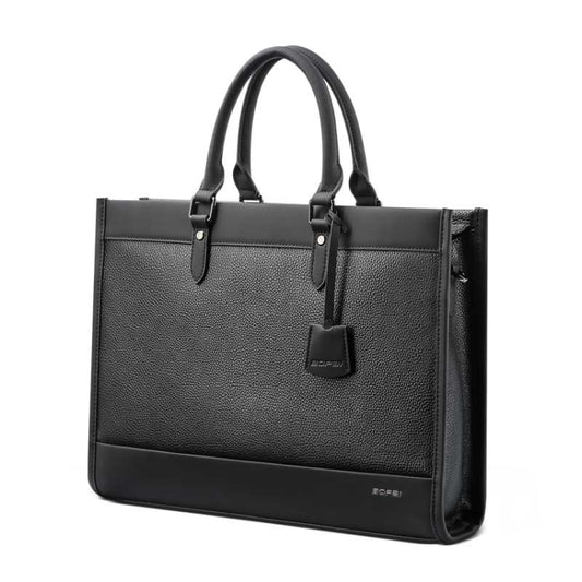 Bopai 11-98811 Leather Business Large-capacity Laptop Handbag Messenger Briefcase(Black) - 14.1 inch by Bopai | Online Shopping UK | buy2fix