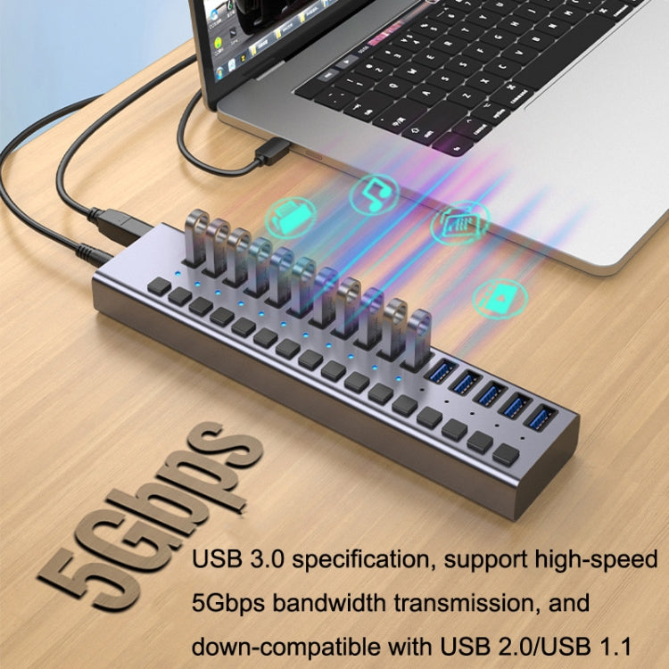 HS-716MG USB3.0 Plastic Shell Black 10 Ports 12V/4A Extension Docking Computer Camera HUB - USB 3.0 HUB by buy2fix | Online Shopping UK | buy2fix