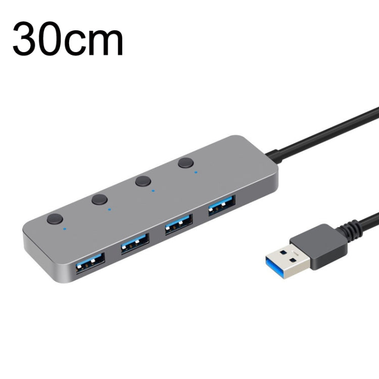 HS0059 Independent Switch USB 3.0 4 Ports Extension Type-C / USB-C Aluminum Alloy HUB, Cable Length: 30cm - USB 3.0 HUB by buy2fix | Online Shopping UK | buy2fix