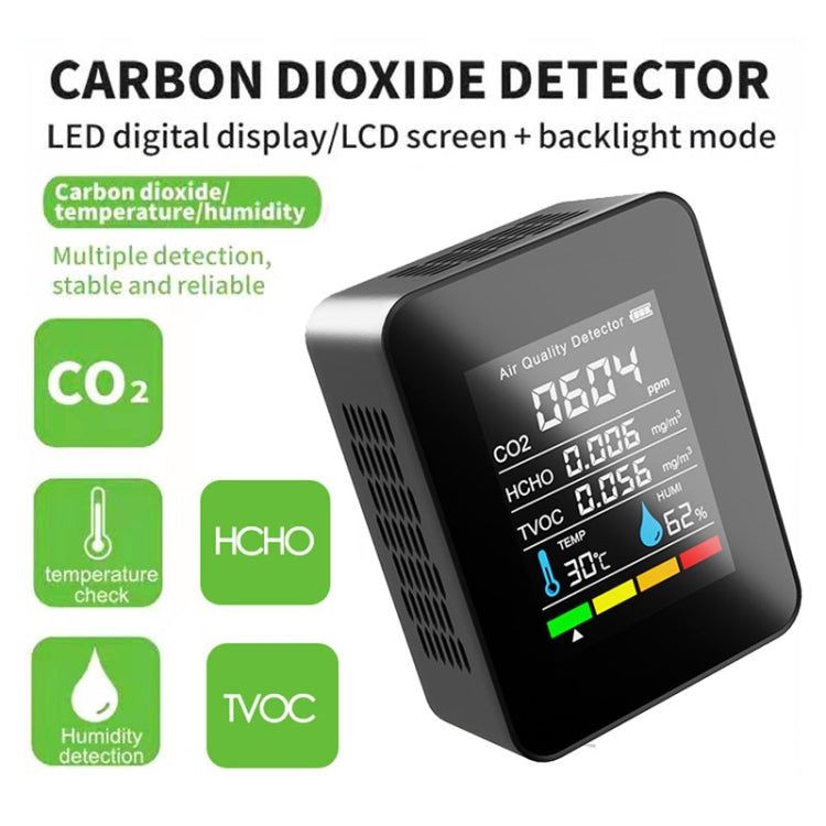 5 In 1 Temperature Humidity TVOC HCHO CO2 Large Screen Display Power Digital Air Quality Monitor(Black) - Consumer Electronics by buy2fix | Online Shopping UK | buy2fix