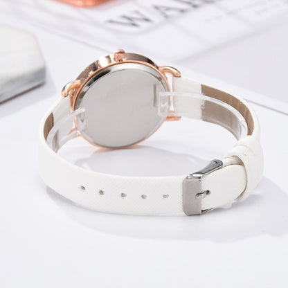 Ladies Moon Pattern Dial PU Strap Quartz Watch, Color: White+Bracelet - Leather Strap Watches by buy2fix | Online Shopping UK | buy2fix