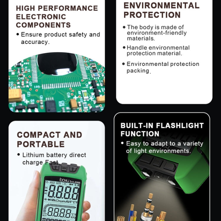 BAKU BA-2201 Digital Multimeter Electrician Maintenance Resistance Tester(Green) - Consumer Electronics by BAKU | Online Shopping UK | buy2fix