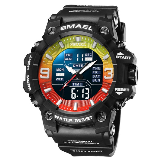 SMAEL 8049 Waterproof Sports Watch Men Multi-function Night Light Electronic Watch(Black Red Green) - Leather Strap Watches by SMAEL | Online Shopping UK | buy2fix