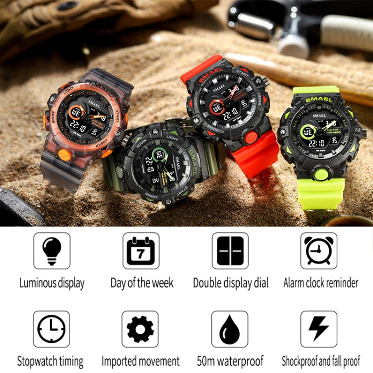 SMAEL 8081 Multifunctional Waterproof Luminous Numeric Digital Dual Display Outdoor Sports Watch(Gray Orange) - LED Digital Watches by SMAEL | Online Shopping UK | buy2fix