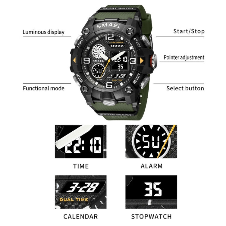 SMAEL 8055 Large Dial Sports Outdoor Waterproof Luminous Multifunctional Electronic Watch(Black Gold) - Sport Watches by SMAEL | Online Shopping UK | buy2fix