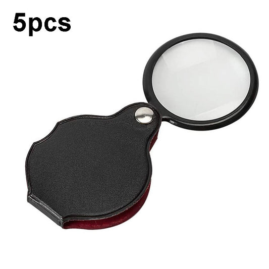 5pcs 50mm 8X Mini Leather Folding Magnifier - Consumer Electronics by buy2fix | Online Shopping UK | buy2fix