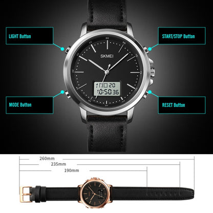 SKMEI 1652 Dual Movement Sports Leather Alloy Male Watch, Color: Rose Gold Shell Black Machine - LED Digital Watches by SKMEI | Online Shopping UK | buy2fix