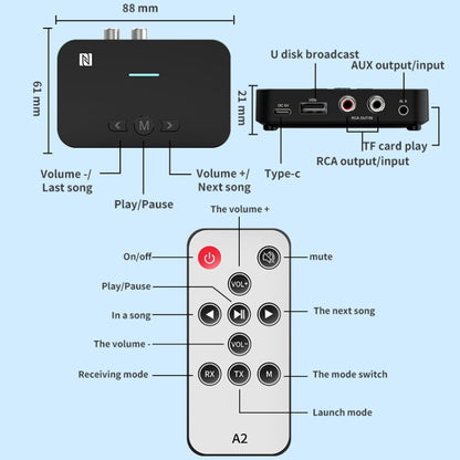 A2 NFC 5.1 Bluetooth U Disk/TF Card/AUX/RCA Receiving Transmitter - Audio Receiver Transmitter by buy2fix | Online Shopping UK | buy2fix