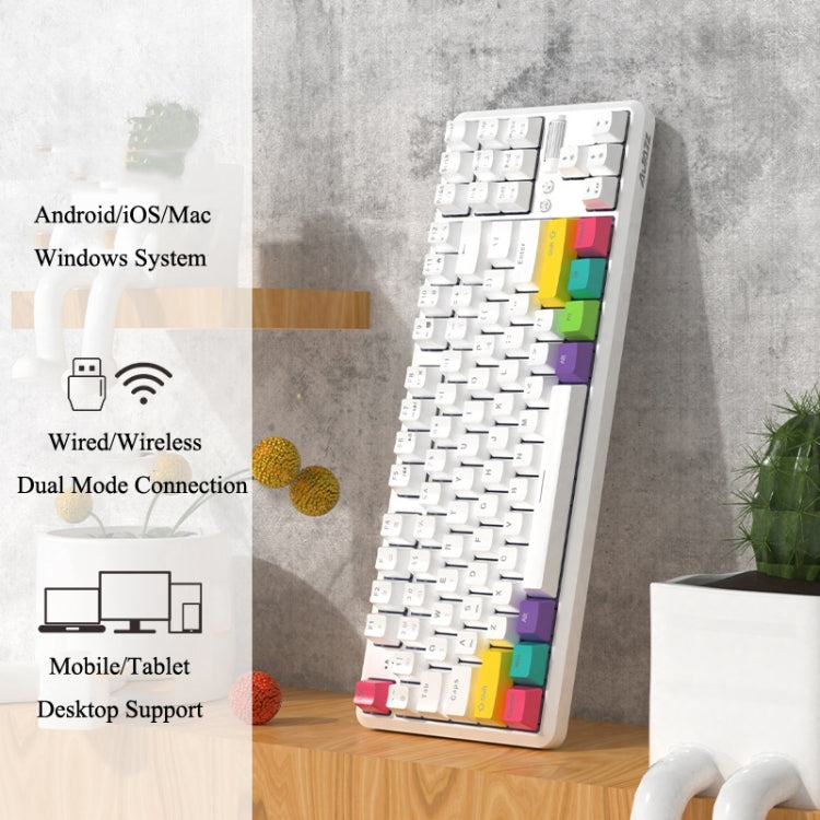 Ajazz K870T 87-Key RGB Office Game Phone Tablet Bluetooth/Wired Dual-Mode Mechanical Keyboard Tea Shaft (White) - Wired Keyboard by Ajazz | Online Shopping UK | buy2fix