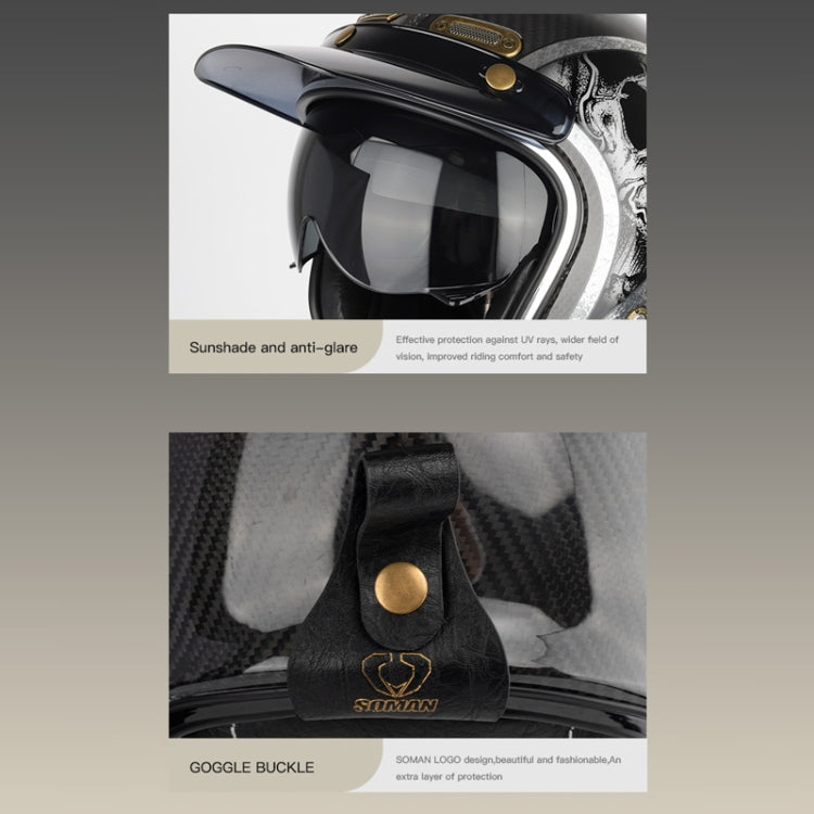 SOMAN Motorcycle Four Seasons Carbon Fiber Half Helmet, Color: Carbon Fiber Gold Lightning(XL) - Helmets by SOMAN | Online Shopping UK | buy2fix