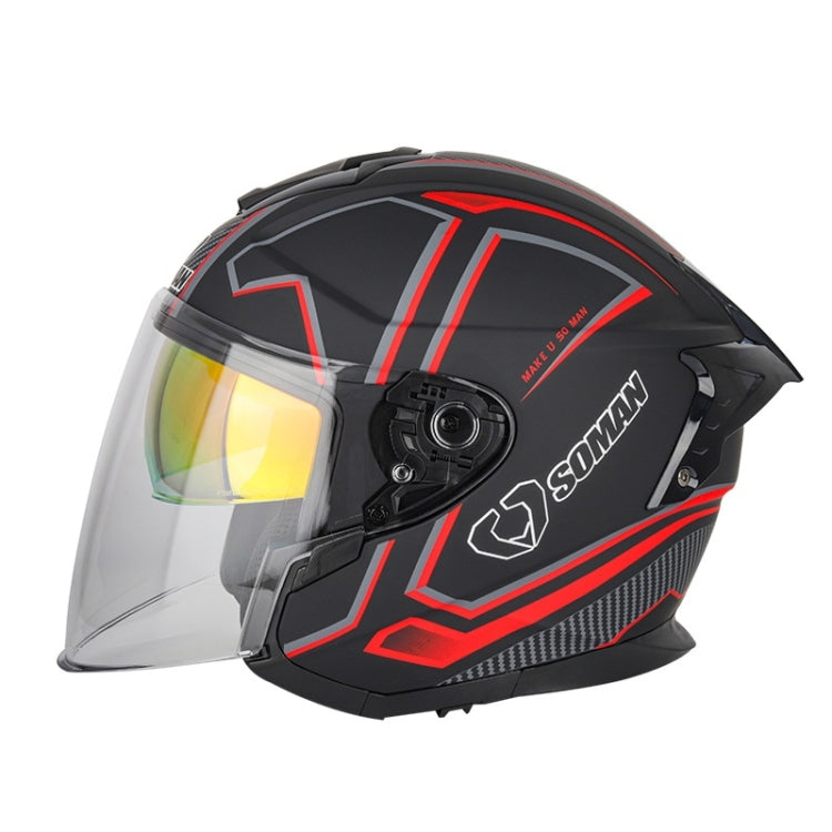 SOMAN Motorcycle Electric Bicycle Dual Lens Riding Helmet, Size: S(Black Red) - Helmets by SOMAN | Online Shopping UK | buy2fix