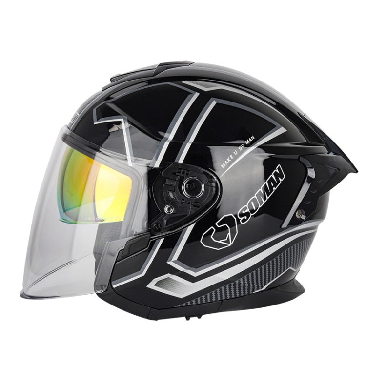 SOMAN Motorcycle Electric Bicycle Dual Lens Riding Helmet, Size: M(Black Silver) - Helmets by SOMAN | Online Shopping UK | buy2fix