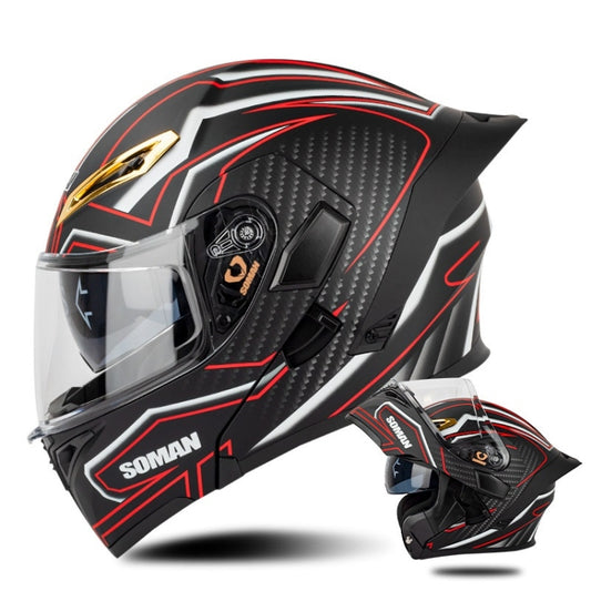 SOMAN Motorcycle Dual Lens Riding Peel-Off Full Coverage Helmet, Size: L(Matt Black Red) - Helmets by SOMAN | Online Shopping UK | buy2fix