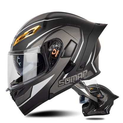 SOMAN Motorcycle Dual Lens Riding Peel-Off Full Coverage Helmet, Size: L(Black Gray Track) - Helmets by SOMAN | Online Shopping UK | buy2fix