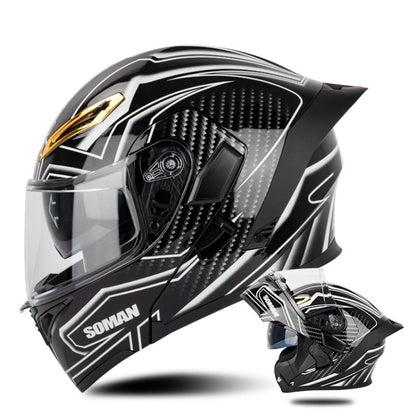 SOMAN Motorcycle Dual Lens Riding Peel-Off Full Coverage Helmet, Size: XL(Bright Black White) - Helmets by SOMAN | Online Shopping UK | buy2fix