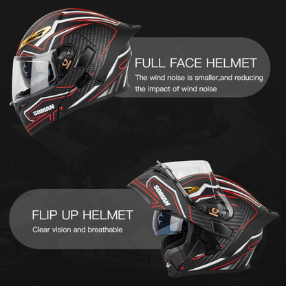 SOMAN Motorcycle Dual Lens Riding Peel-Off Full Coverage Helmet, Size: M(Black Red Track) - Helmets by SOMAN | Online Shopping UK | buy2fix