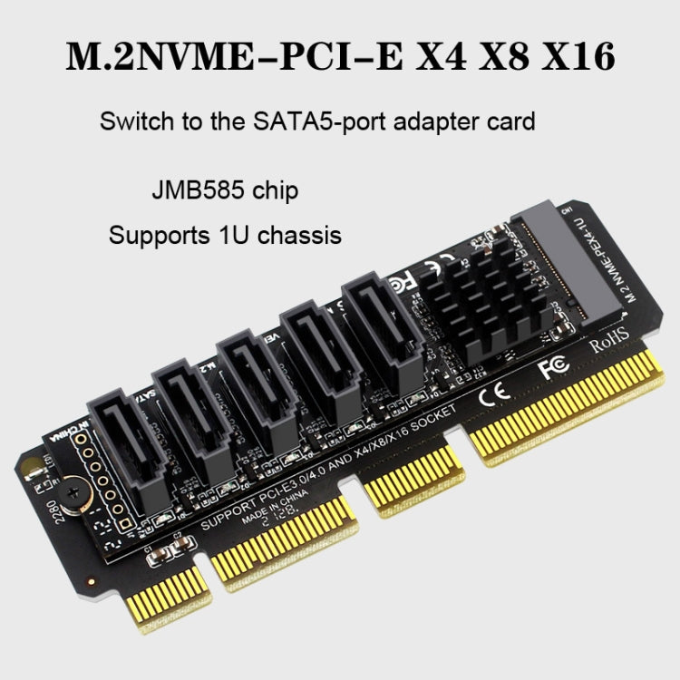 M.2NVME-PCIE X4 / X8 / X16 Rotor SATA5 Port Transfer Card JMB585 Chip - Card Adapter by buy2fix | Online Shopping UK | buy2fix