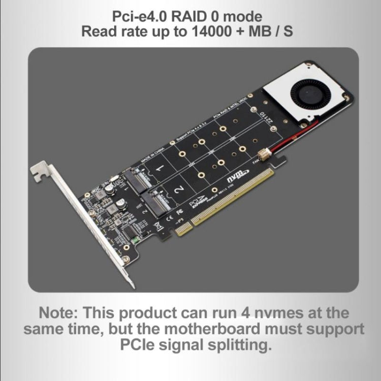 PCI-E X16 to M.2 M-key NVME X4 SSD RAID Array Expansion Adapter Support 2242/2260/2280/22110(PH44Plus) - Card Adapter by buy2fix | Online Shopping UK | buy2fix