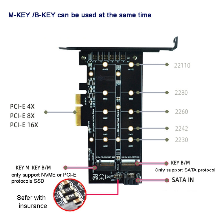 M.2 PCIe SSD Adapter Card PCIE 4x to M.2 Key M B Dual Interface Card - Add-on Cards by buy2fix | Online Shopping UK | buy2fix