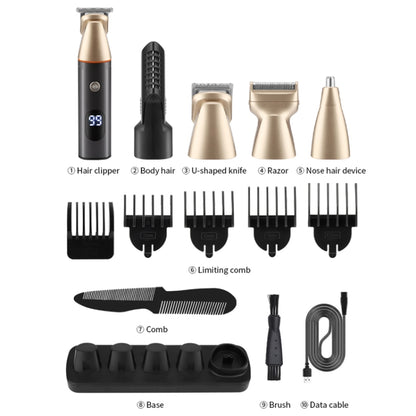 5 In 1 Haircut Digital Display Water Washing Shaver Nose Hair Electric Push Shear Set(Silver) - Hair Trimmer by buy2fix | Online Shopping UK | buy2fix