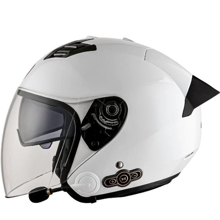 KUQIBAO Motorcycle Smart Bluetooth Sun Protection Double Lens Safety Helmet, Size: L(White+Black Tail) - Helmets by KUQIBAO | Online Shopping UK | buy2fix