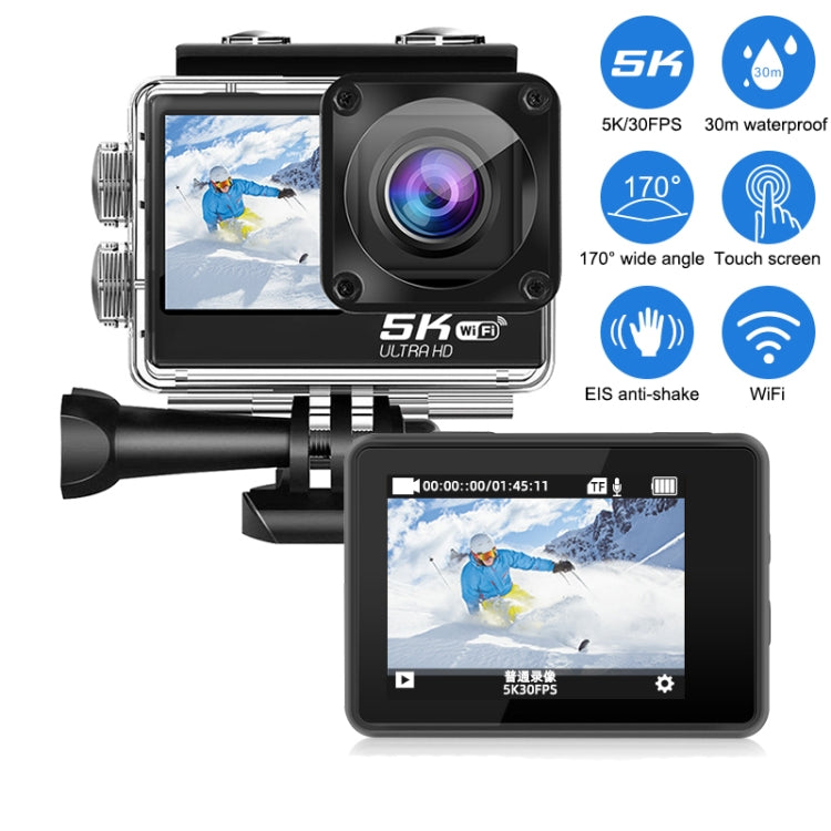 5K/30FPS WIFI HD Anti-Shake Remote Touch Dual-Screen IP68 Waterproof Sports Camera, Style: Black - Other Camera by buy2fix | Online Shopping UK | buy2fix