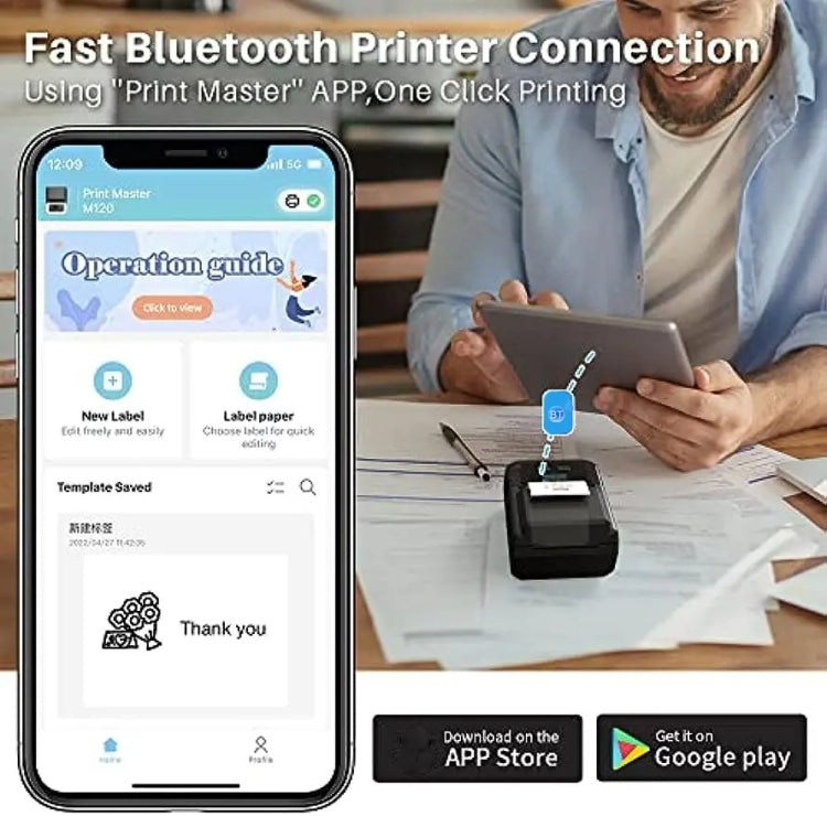 Phomemo M120 Label Maker Barcode Printer Bluetooth Thermal Label Machine(Black) - Printer by Phomemo | Online Shopping UK | buy2fix