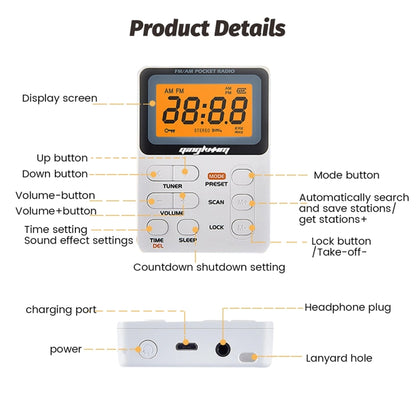 SH-01 LED Display Portable FM/AM Two-band Radio Special for Listening Tests, Style: US Version(White) - Radio Player by buy2fix | Online Shopping UK | buy2fix