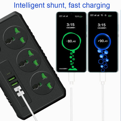 B09 2m 3000W 3 Plugs + PD + 4-USB Ports Multifunctional Flame-Retardant Socket With Switch(UK Plug) - Extension Socket by buy2fix | Online Shopping UK | buy2fix