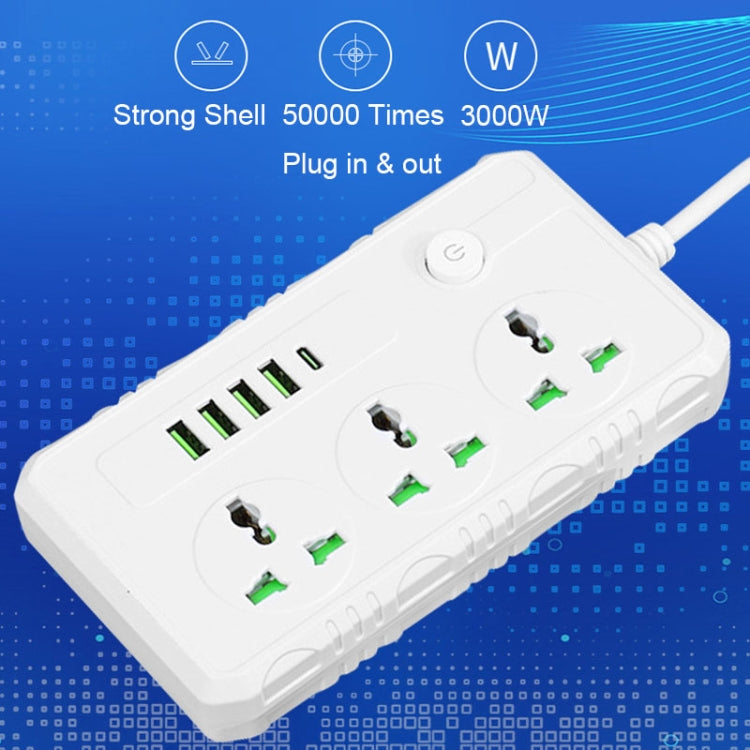 B09 2m 3000W 3 Plugs + PD + 4-USB Ports Multifunctional Flame-Retardant Socket With Switch(UK Plug) - Extension Socket by buy2fix | Online Shopping UK | buy2fix