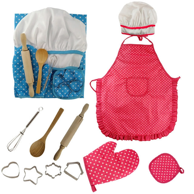 3 PCS Chef Kitchen Baking Tools Apron Girl Toy Set Kindergarten Stage Photography Play Costume Props(Blue chef apron) - Pretend Play Toys by buy2fix | Online Shopping UK | buy2fix