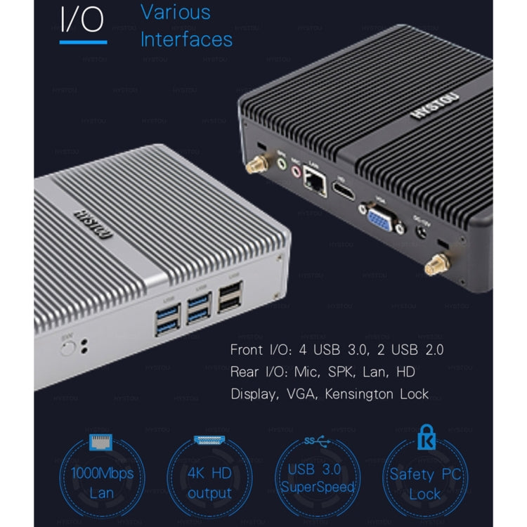 HYSTOU H2 Windows / Linux System Mini PC, Intel Core I5-7267U Dual Core Four Threads up to 3.50GHz, Support mSATA 3.0, 8GB RAM DDR3 + 256GB SSD 500GB HDD (Black) - Windows Mini PCs by HYSTOU | Online Shopping UK | buy2fix