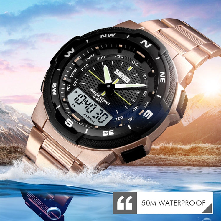 SKMEI 1370 Multifunctional Men Outdoor Sports Noctilucent Waterproof Stainless Steel Digital Wrist Watch (Rose Gold) - Sport Watches by SKMEI | Online Shopping UK | buy2fix