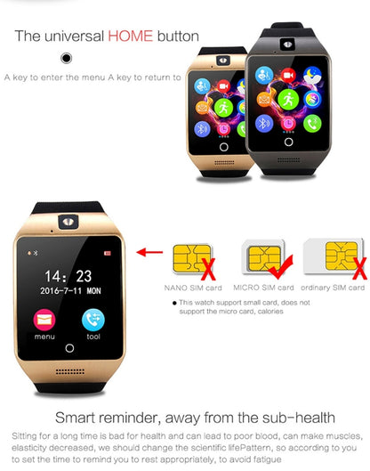 Q18S 1.54 inch IPS Screen MTK6260A Bluetooth 3.0 Smart Watch Phone, Pedometer / Sedentary Reminder / Sleeping Monitor  / Anti-Loss / Remote Camera / GSM / 0.3M Camera (White + Gold) - Smart Wear by buy2fix | Online Shopping UK | buy2fix