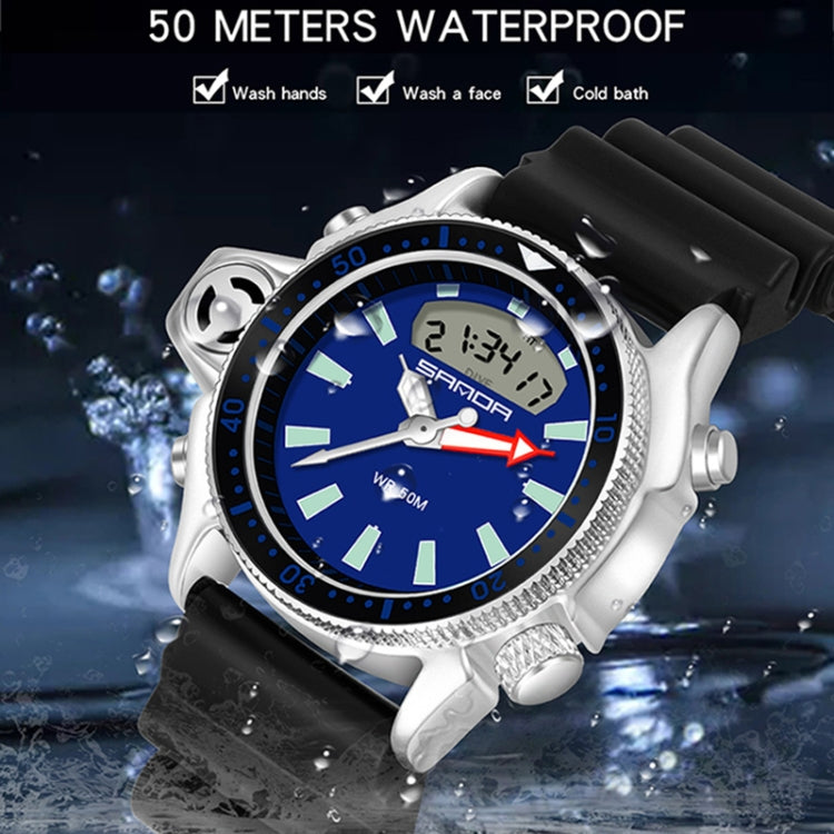 SANDA 3008 Multifunctional Men Outdoor Sports Noctilucent 50m Waterproof Digital Wrist Watch (Black White) - Sport Watches by SANDA | Online Shopping UK | buy2fix