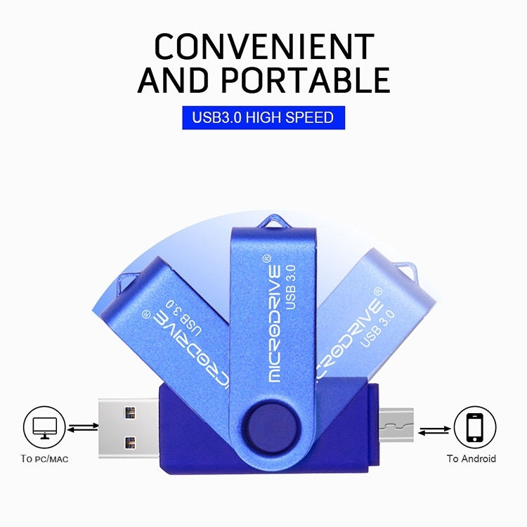 MicroDrive 16GB USB 3.0 Android Phone & Computer Dual-use Rotary Metal U Disk (Blue) - USB Flash Drives by MicroDrive | Online Shopping UK | buy2fix