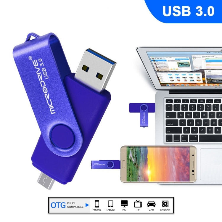 MicroDrive 16GB USB 3.0 Android Phone & Computer Dual-use Rotary Metal U Disk (Blue) - USB Flash Drives by MicroDrive | Online Shopping UK | buy2fix