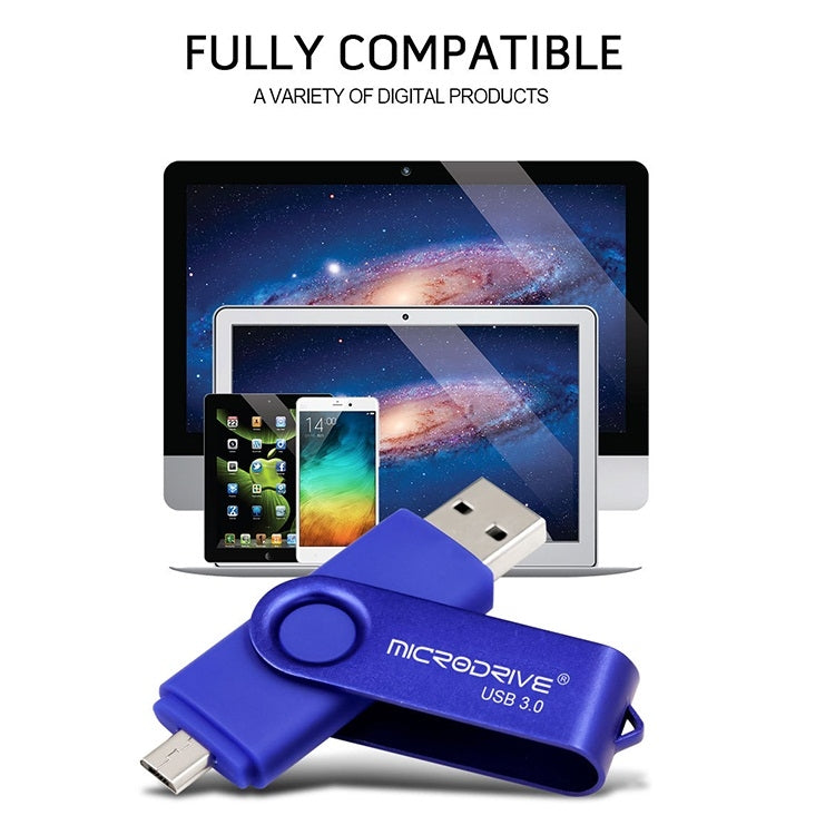 MicroDrive 32GB USB 3.0 Android Phone & Computer Dual-use Rotary Metal U Disk (Blue) - USB Flash Drives by MicroDrive | Online Shopping UK | buy2fix